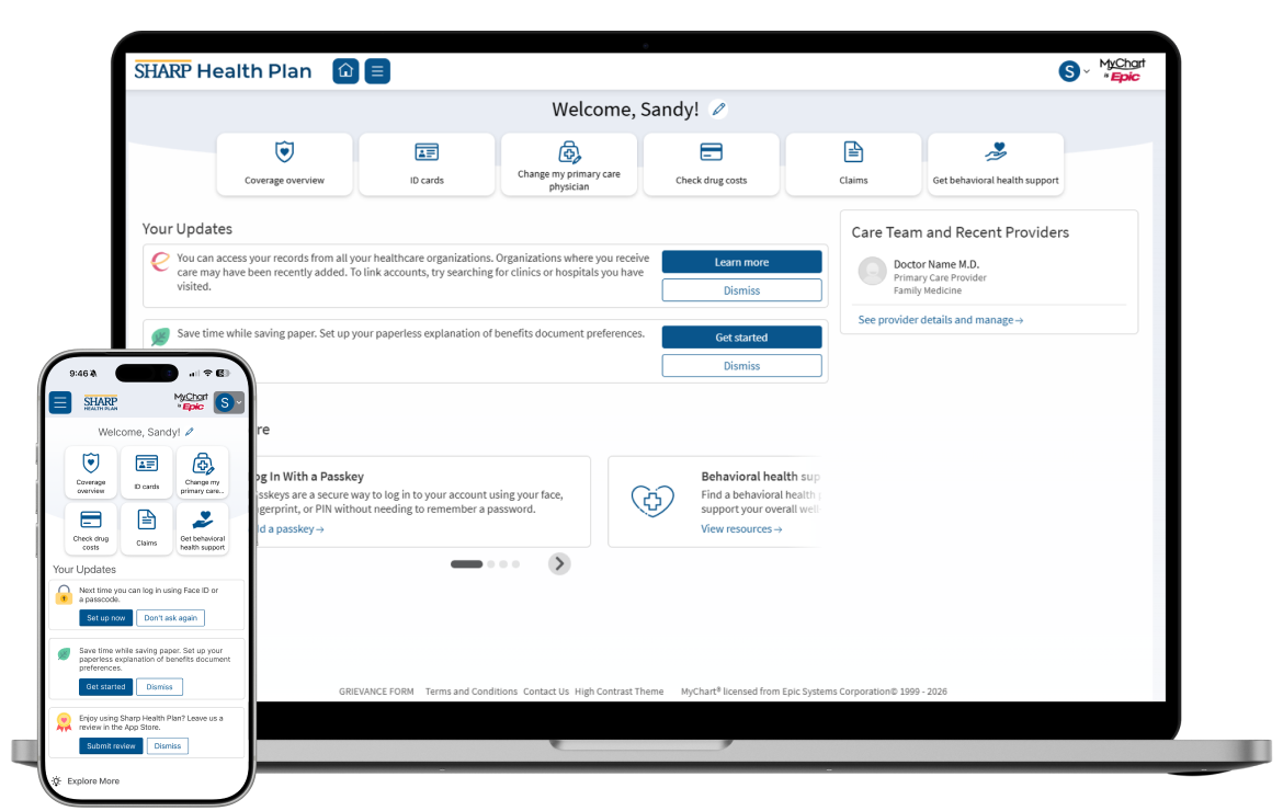 Sharp Health Plan mobile app and member portal