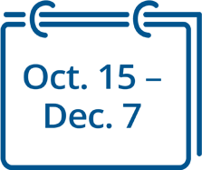 ícono de calendario con fecha entre el 15 de octubre y el 7 de diciembre