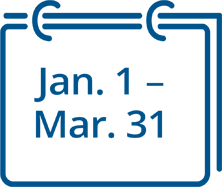 ícono de calendario con fecha entre el 1.º de enero y el 31 de marzo