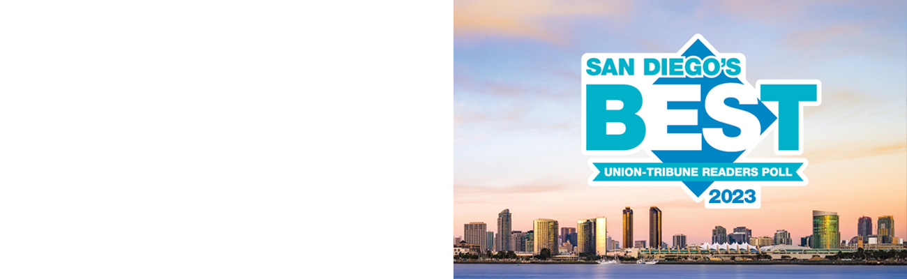 San Diego skyline and UT Best logo