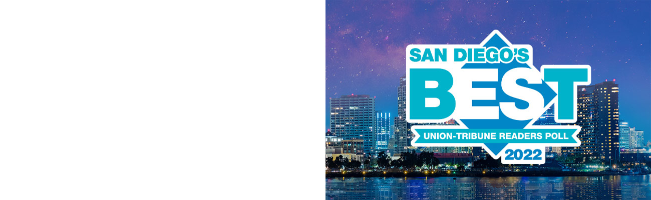 San Diego skyline at night with Union Tribune's Best logo